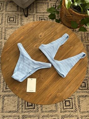 bond-eye Light Blue Crinkle Scoop Bikini Top & High-Leg Bottom